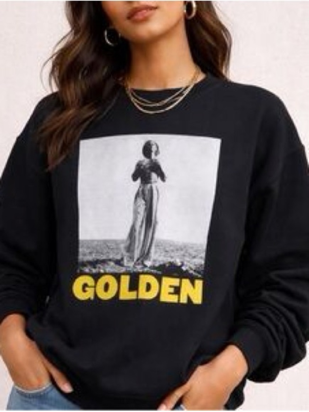 Harry Styles Golden Official Merch Graphic Crewneck Sweatshirt Black Size L